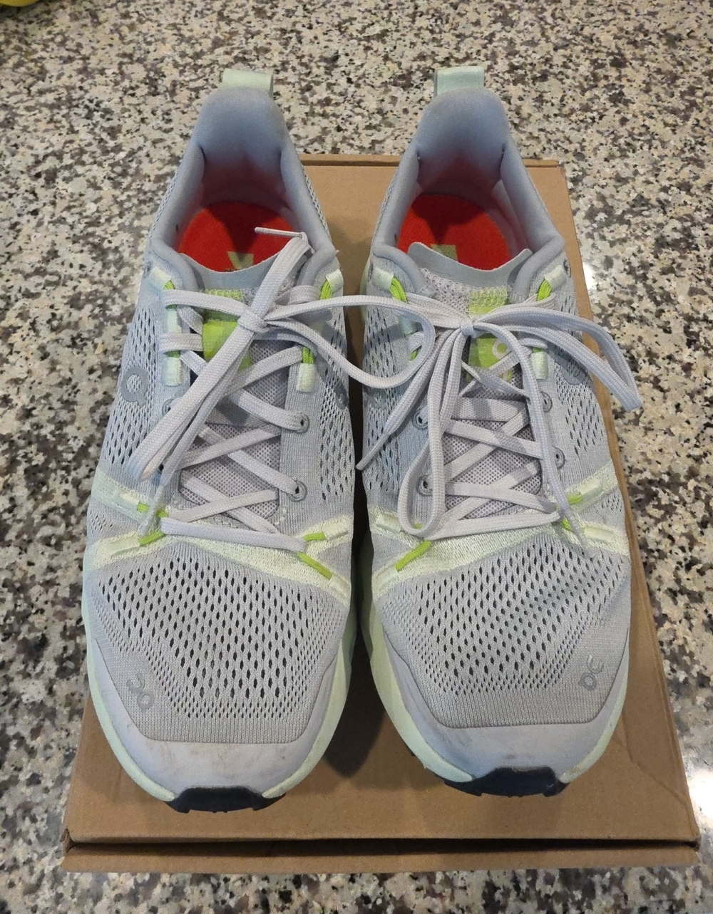 On Running Women's Light Gray and Lime Mesh Running Shoes